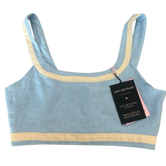 Avec Les Filles Linen Blend Crop Top In The Color Ice Blue Size Small NWT - Picture 1 of 6